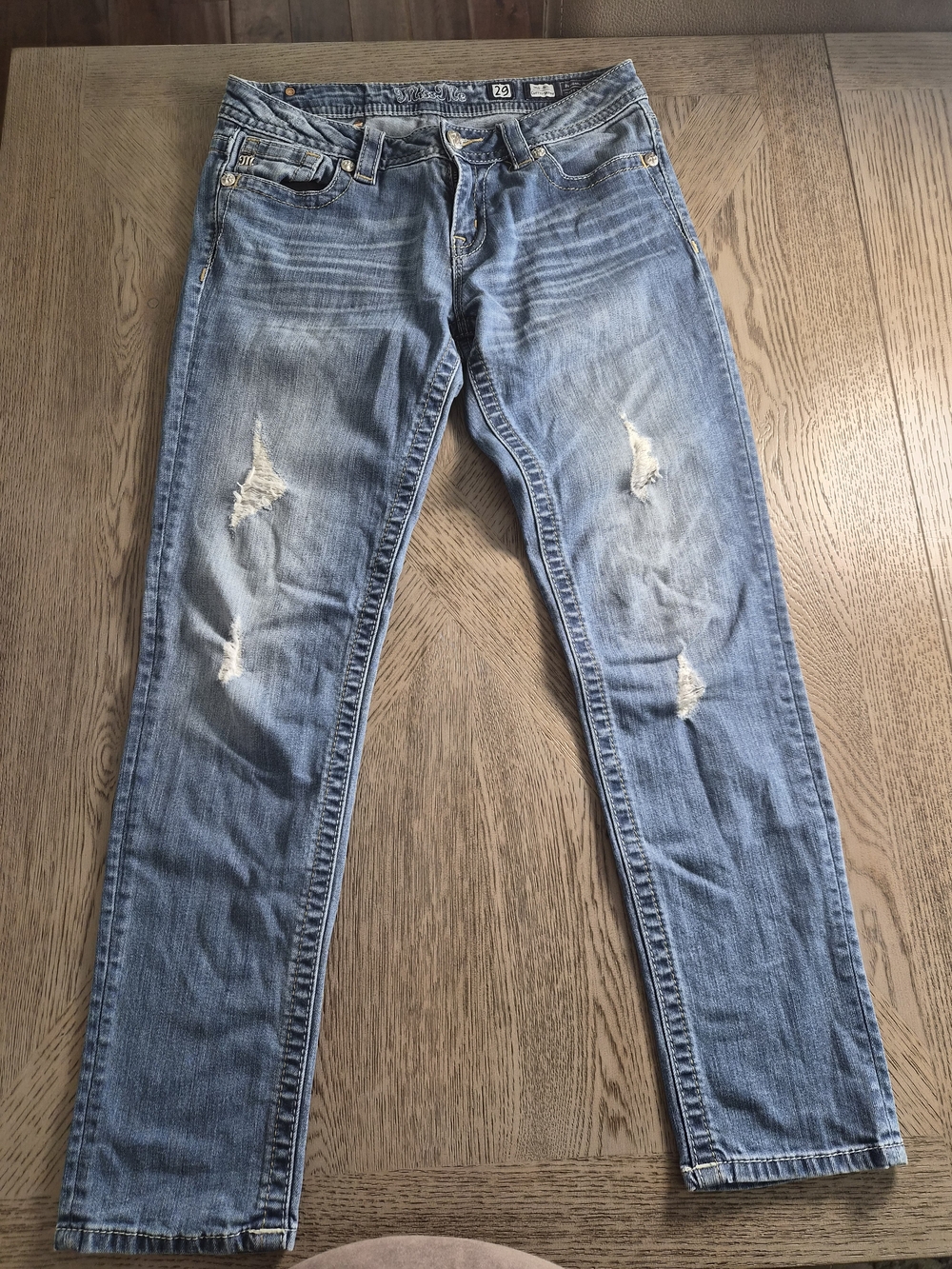 Miss Me Light Blue Distressed Straight Leg Jeans